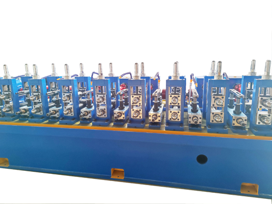 Máquina de fabricación de tuberías de acero de soldadura ERW duradera con pulido de tuberías de color azul