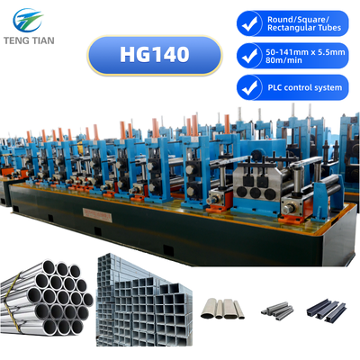 HG140 Equipo de producción de tuberías de acero al carbono soldadas de alta frecuencia Φ50-141 mm x 5,5 mm 80 m/min para construcción y maquinaria